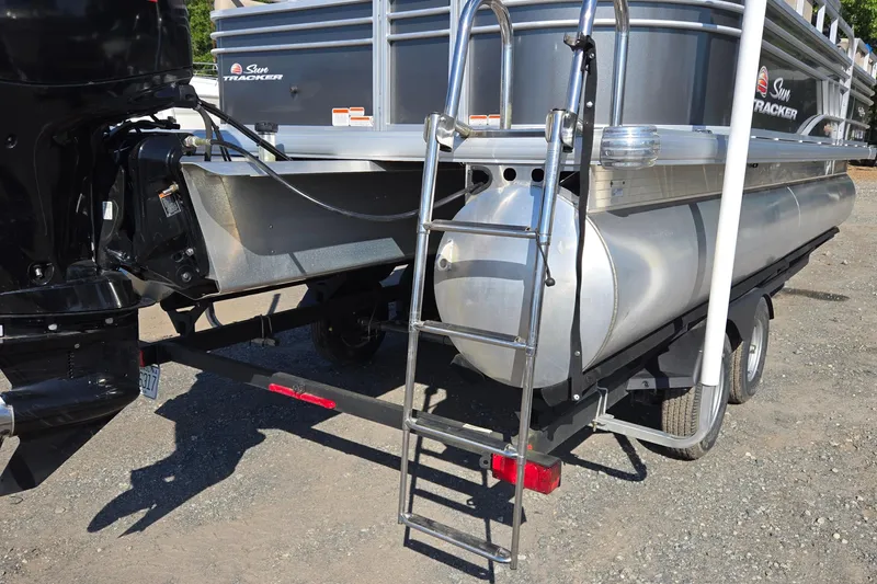 Slide: The Image of 2023 Sun Tracker Party Barge 22 RF DLX pontoon boat with ladder and motor. - 8