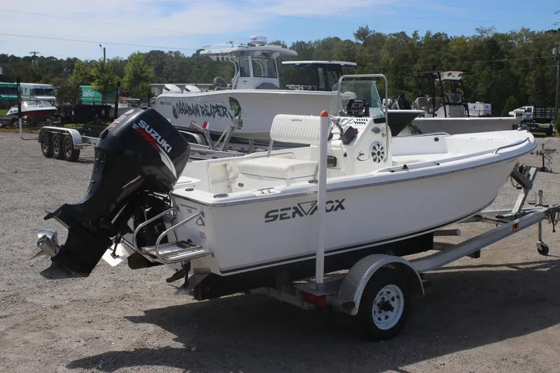 Slide: The Image of 2007 Sea Fox 172 Center Console boat on trailer with Suzuki outboard motor. - 5