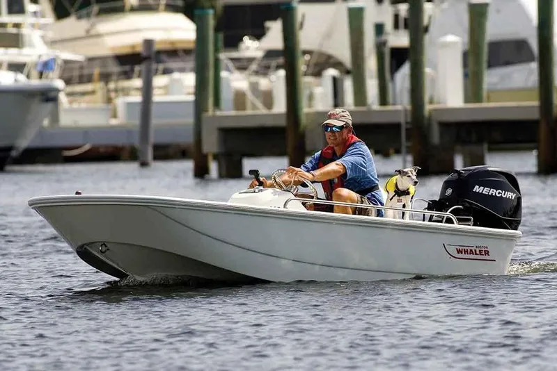 Slide: The Image of Manufacturer Provided Image: 2018 Boston Whaler 110 Sport boat with Mercury engine on water. - 11