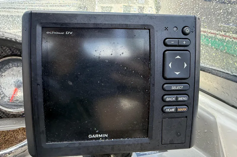 Slide: The Image of Garmin echomap DV on 2017 Stingray 204 LR boat, wet screen, navigation controls visible. - 15