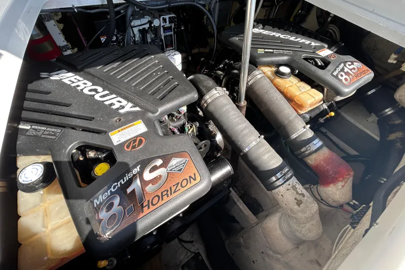Slide: The Image of Engine compartment of a 2008 Formula 34 Performance Cruiser with MerCruiser 8.1S Horizon engines. - 79