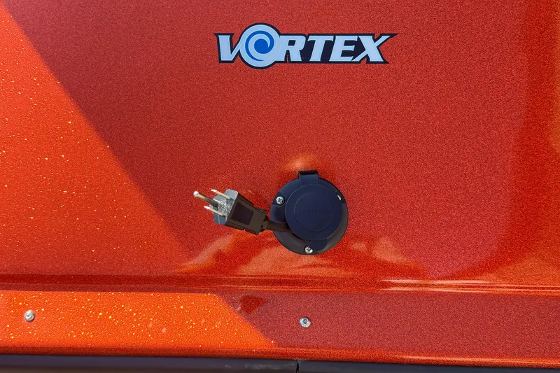 Slide: The Image of Red Go-Float Vortex 2025 with power plug and logo. - 7