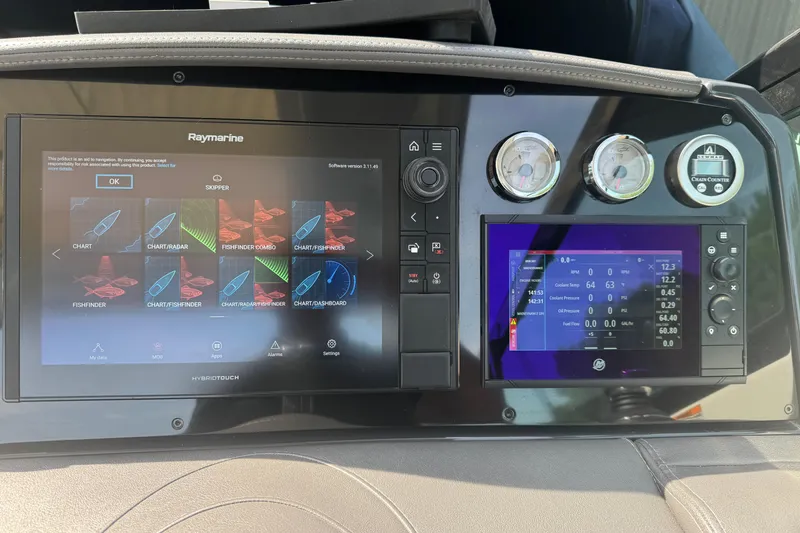 Slide: The Image of Dashboard of 2020 Formula 330 Crossover Bowrider with Raymarine navigation system. - 11