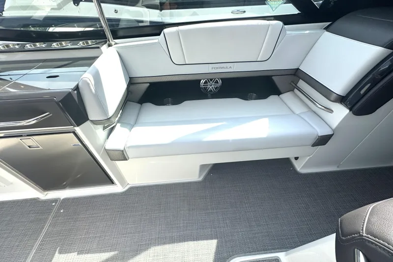 Slide: The Image of 2020 Formula 330 Crossover Bowrider interior with luxurious seating and modern design. - 26