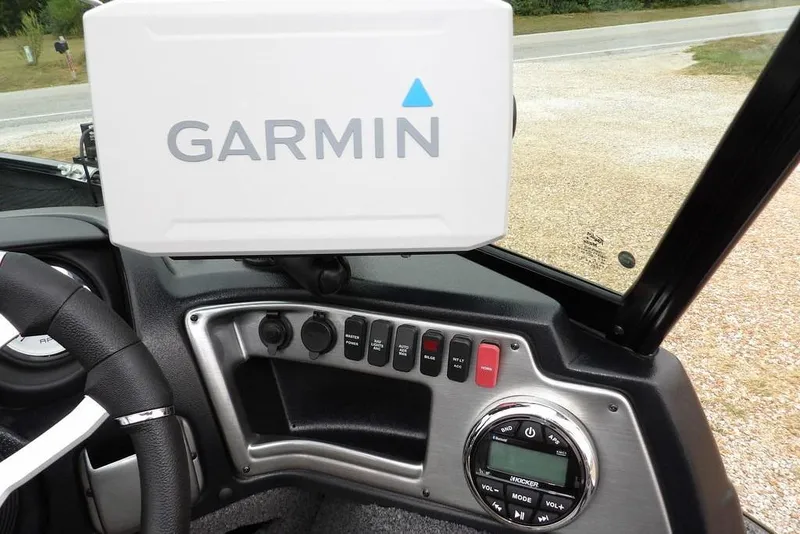 Slide: The Image of Dashboard of 2022 Lund 1875 Impact Sport with Garmin navigation system. - 30