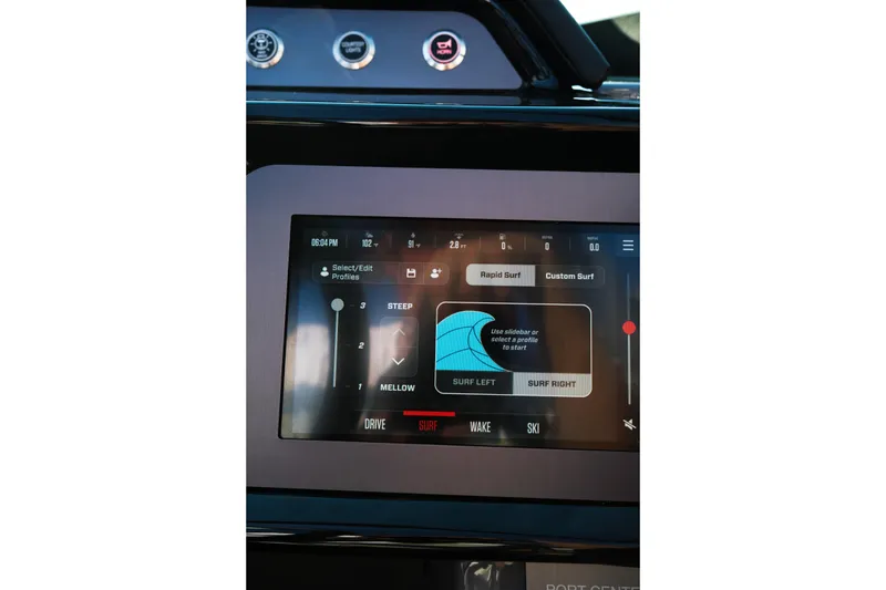 Slide: The Image of Touchscreen control panel of 2026 MasterCraft NXT24 boat, displaying surf settings. - 30