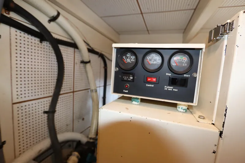 Slide: The Image of Engine control panel on a 1993 Grand Banks 46 Classic yacht. - 116