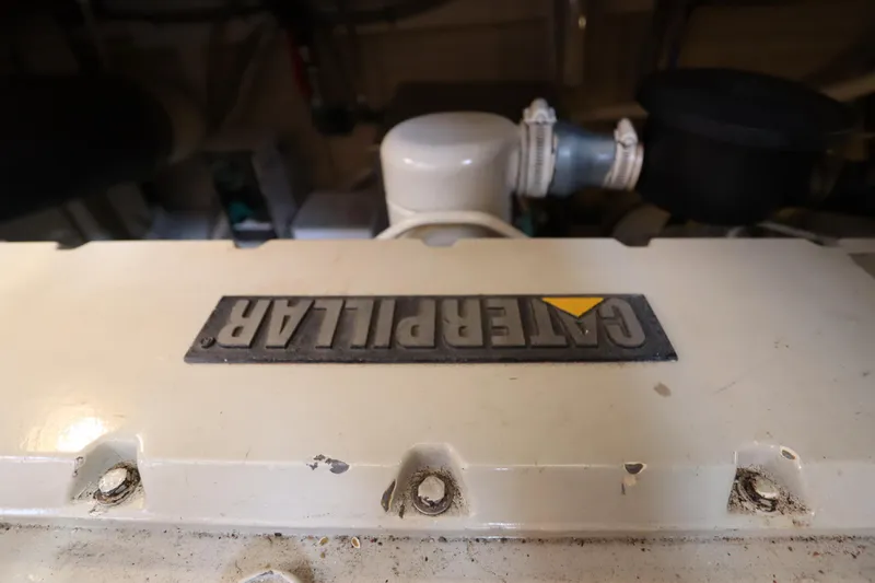 Slide: The Image of Engine room of 1993 Grand Banks 46 Classic with Caterpillar machinery. - 125