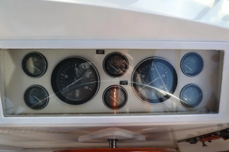 Slide: The Image of Instrument panel of a 1993 Grand Banks 46 Classic yacht. - 34