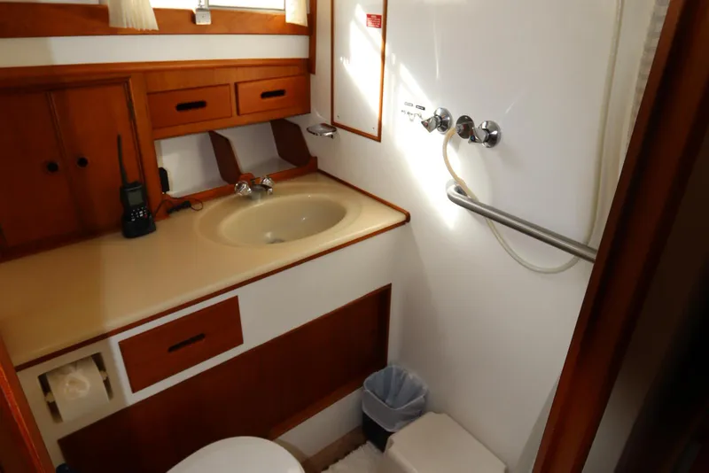 Slide: The Image of Bathroom interior of 1993 Grand Banks 46 Classic yacht with sink and shower. - 82
