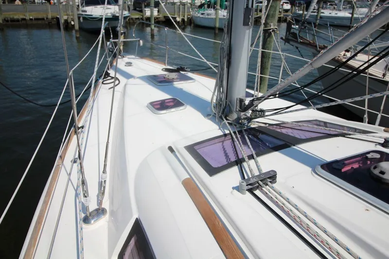 Slide: The Image of Beneteau Oceanis 40 sailboat deck, 2016 model, docked at marina. - 6
