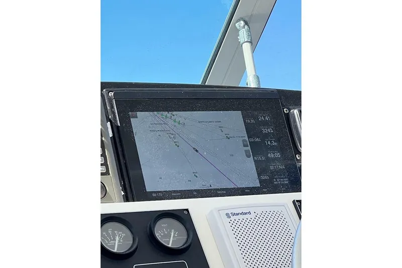 Slide: The Image of Close-up of 1998 Henriques 28 Express boat's navigation system and gauges. - 4