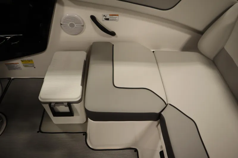 Slide: The Image of 2026 Yamaha Boats SX220 swim platform with sleek design and integrated storage. - 37