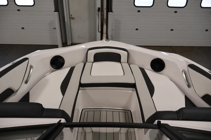 Slide: The Image of Interior view of 2026 Yamaha Boats 195S, featuring sleek seating and modern design. - 10