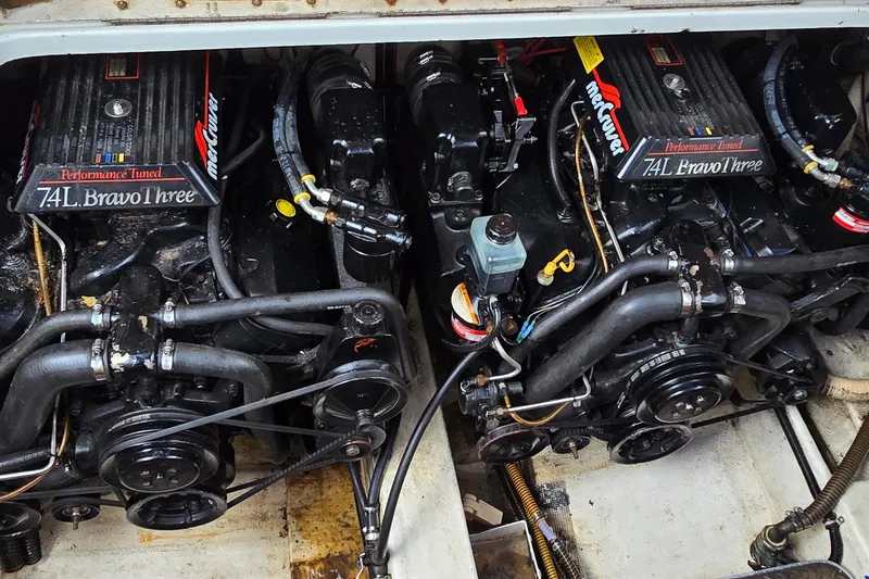 Slide: The Image of Engine compartment of a 1995 Formula 34 Performance Cruiser with 7.4L Bravo Three engines. - 38