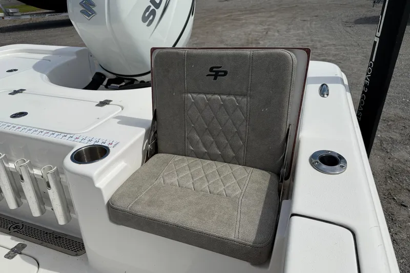 Slide: The Image of 2023 Sea Pro 228 Bay boat seat with diamond stitching and cup holder. - 16