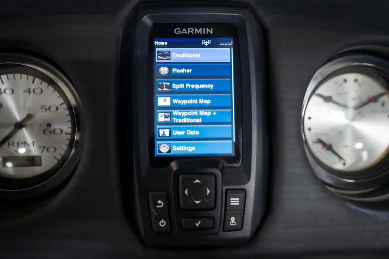 Slide: The Image of Tachometer of 2021 Bennington 21 SLX boat showing RPM with Reeder-Trausch Marine logo. - 39