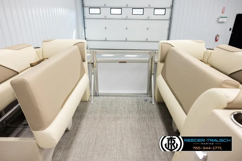 Slide: The Image of Interior of 2026 Avalon VEN CRB boat with beige seating and modern design. - 19