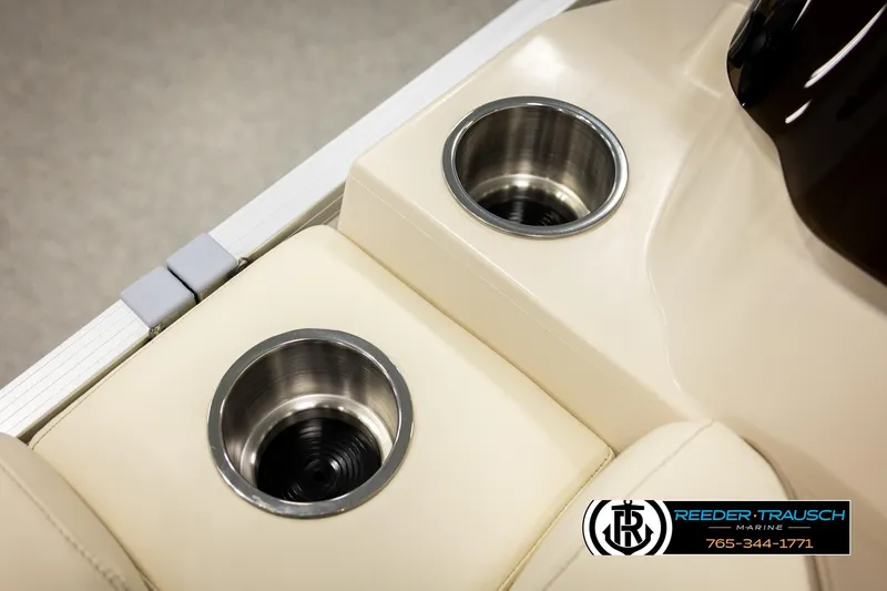 Slide: The Image of Cup holders on Avalon VEN CRB 2026 boat, featuring beige seating and sleek design. - 41