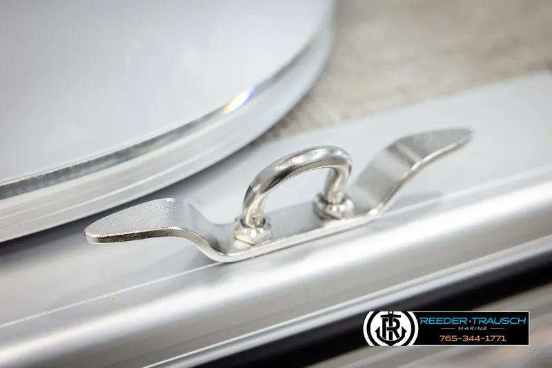 Slide: The Image of Close-up of a 2026 Avalon VEN CRB boat cleat, featuring Reeder-Trausch Marine branding. - 47