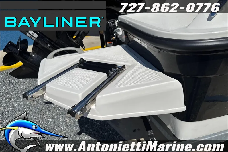 Slide: The Image of 2026 Bayliner Element E16 boat with swim platform and ladder, Antonietti Marine branding. - 11