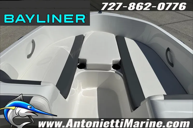 Slide: The Image of 2026 Bayliner Element E16 boat interior with seating, showcased by Antonietti Marine. - 19