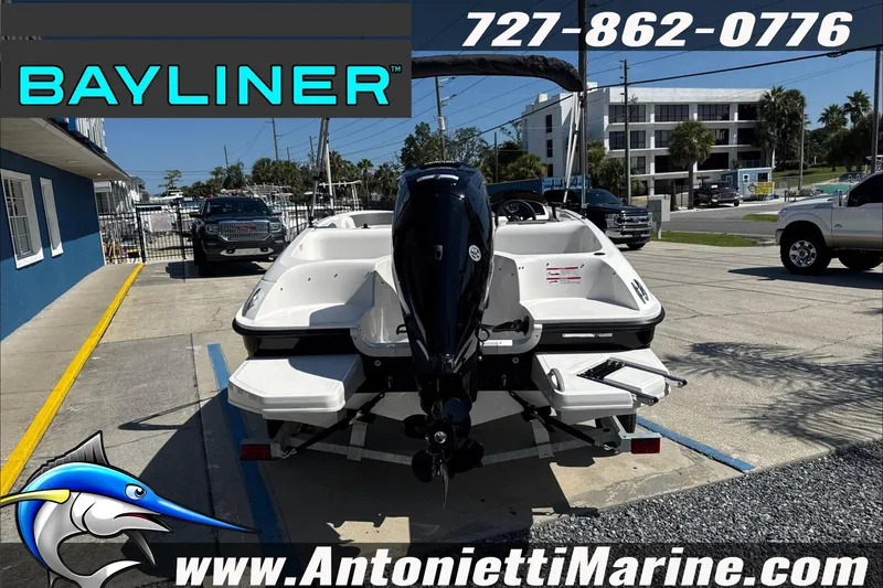 Slide: The Image of 2026 Bayliner Element E16 boat displayed at Antonietti Marine dealership. - 3