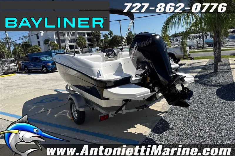 Slide: The Image of 2026 Bayliner Element E16 boat displayed at Antonietti Marine dealership. - 4