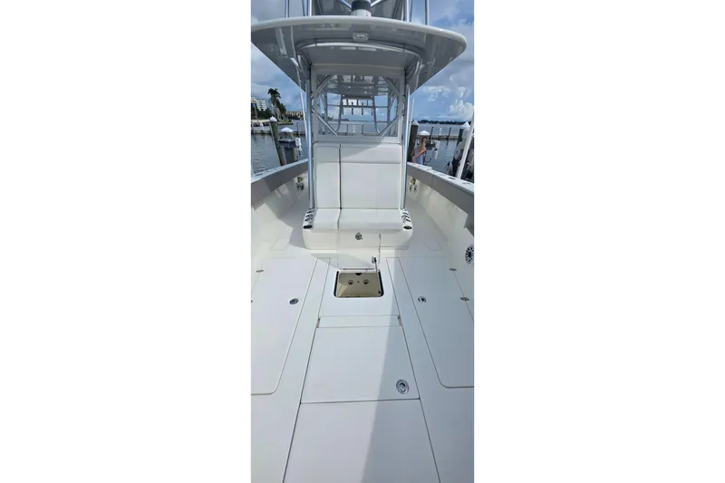 Slide: The Image of 2020 SeaVee 390Z boat interior with seating and storage compartments. - 17