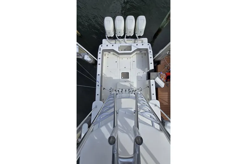 Slide: The Image of Overhead view of 2020 SeaVee 390Z boat with four outboard engines. - 29
