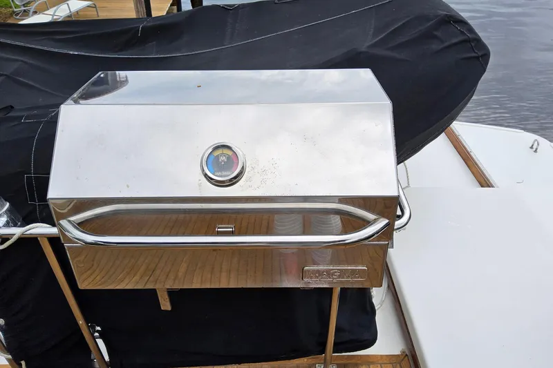 Slide: The Image of Stainless steel grill on 1997 Grand Banks 46 Europa yacht deck. - 27