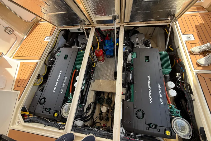 Slide: The Image of Engine compartment of 2021 Ranger Tugs R-41CB with Volvo Penta D6-IPS450 engines. - 55