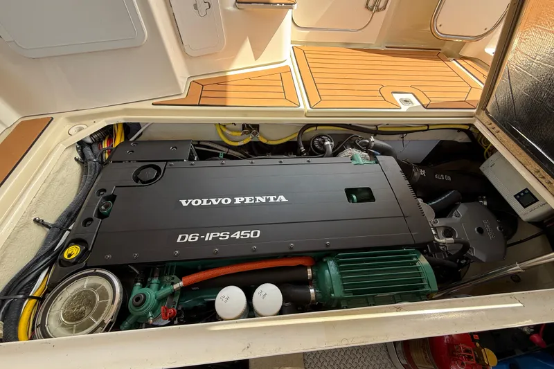 Slide: The Image of 2021 Ranger Tugs R-41CB engine compartment with Volvo Penta D6-IPS450 engine. - 56