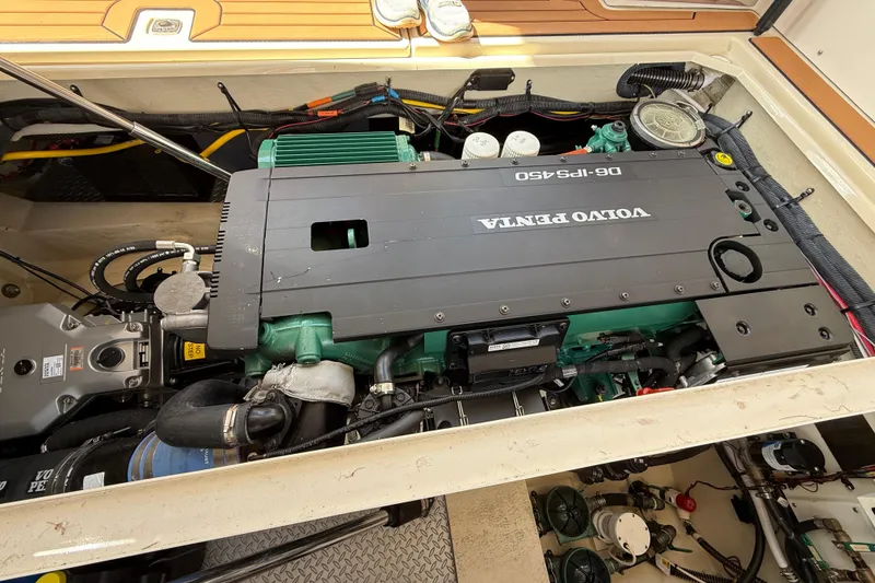 Slide: The Image of Engine compartment of 2021 Ranger Tugs R-41CB with Volvo Penta D6-IPS450 engine. - 57