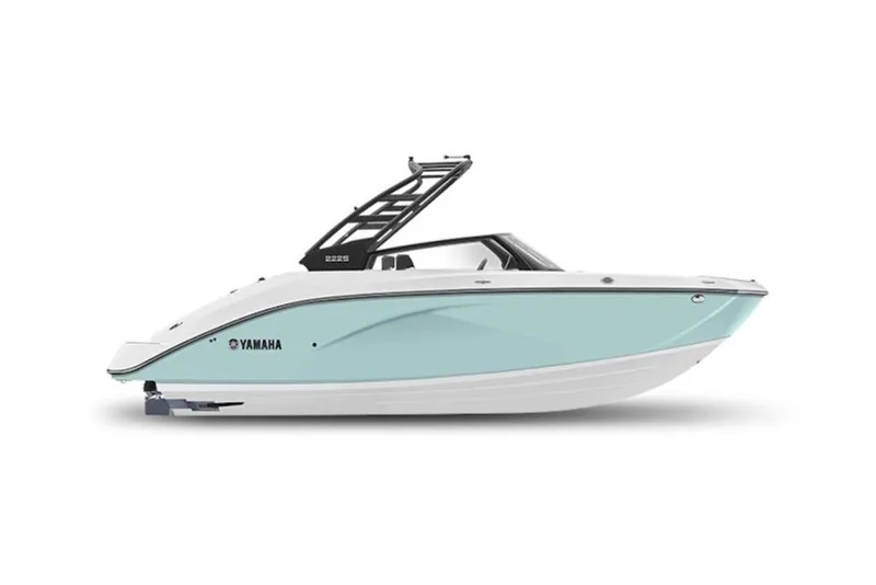 Slide: The Image of 2026 Yamaha Boats 222S interior with sleek white seating and modern design. - 9