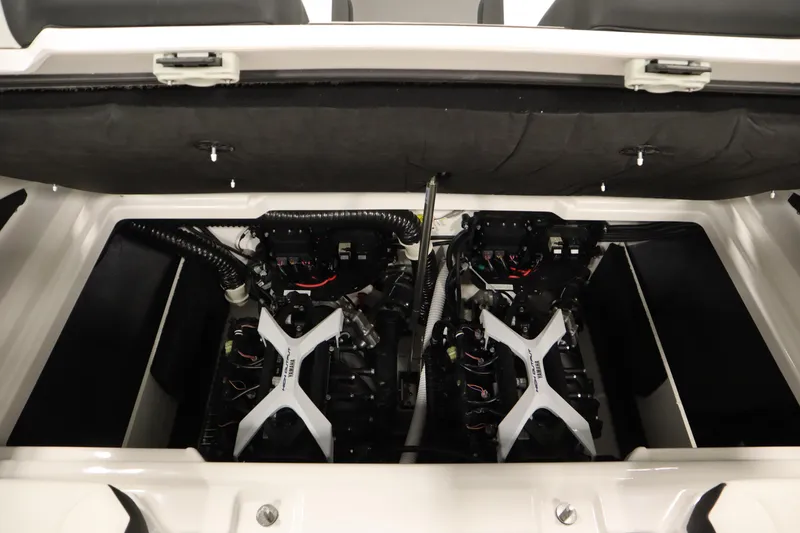 Slide: The Image of Engine compartment of 2026 Yamaha Boats 222SD, showcasing dual engines and components. - 36