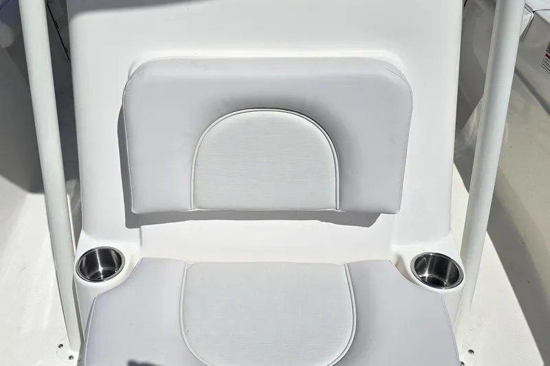 Slide: The Image of 2026 Sea Born LX21 Center Console boat seat with cup holders, white upholstery. - 14
