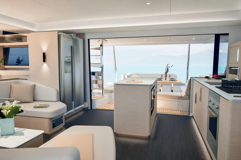 Slide: The Image of Luxurious cabin interior of 2026 Fountaine Pajot 55 yacht with modern design elements. - 27