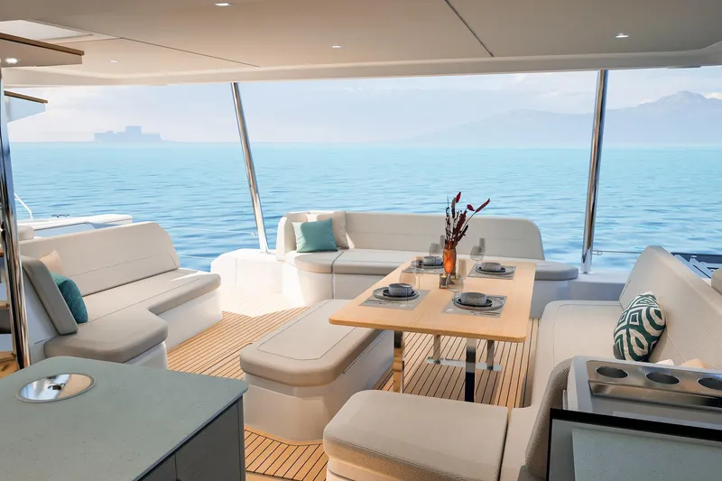 Slide: The Image of Luxurious interior of 2026 Fountaine Pajot 55 yacht with ocean view. - 40