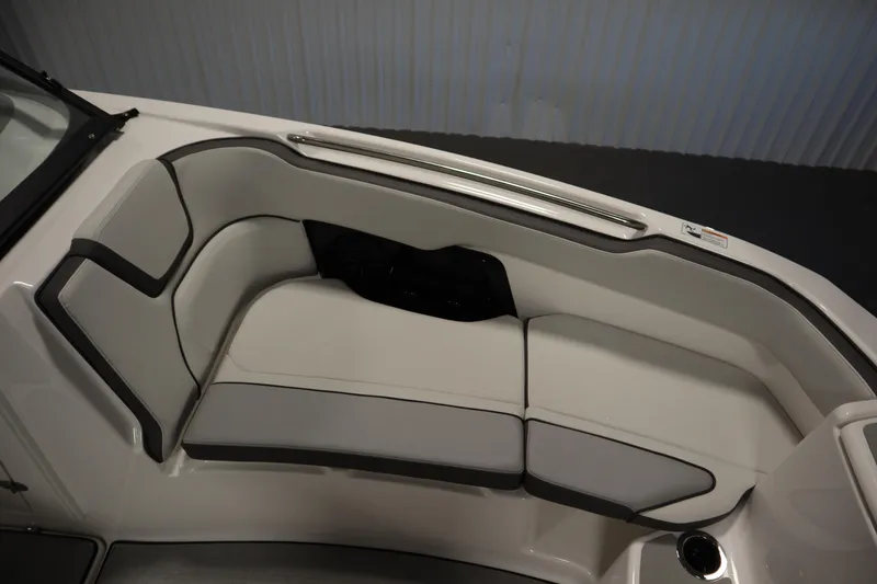 Slide: The Image of 2026 Yamaha Boats AR250 interior seating with sleek, modern design and comfortable upholstery. - 13