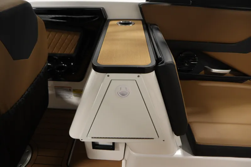 Slide: The Image of 2026 Yamaha Boats 252SD interior with tan and black seating, modern design features. - 36