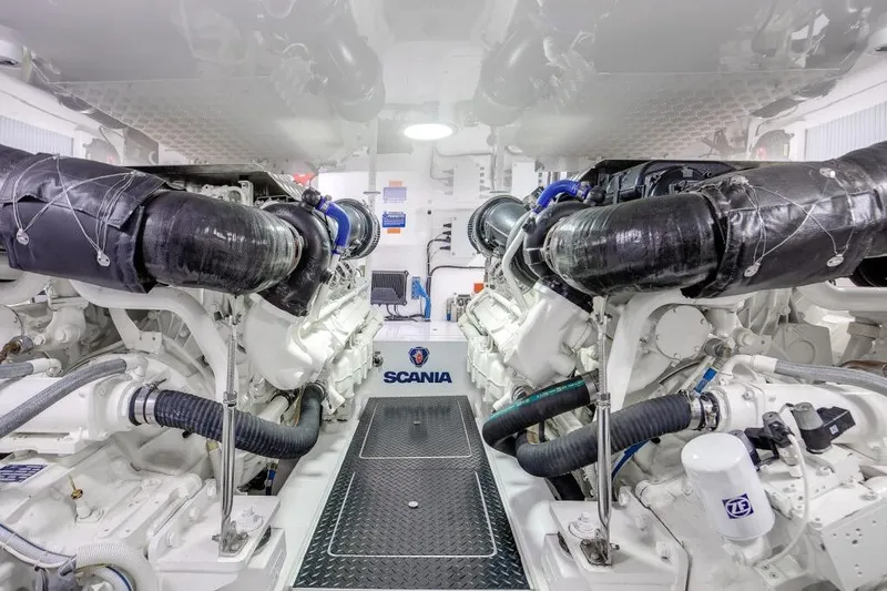 Slide: The Image of Engine room of 2025 Viking 48 Convertible yacht with Scania engines. - 44