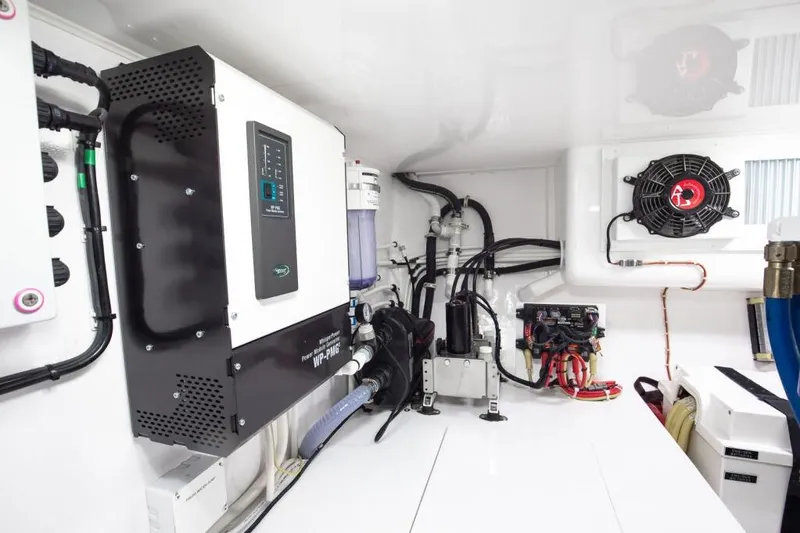 Slide: The Image of Engine room of 2025 Viking 48 Convertible yacht with advanced electrical systems. - 46