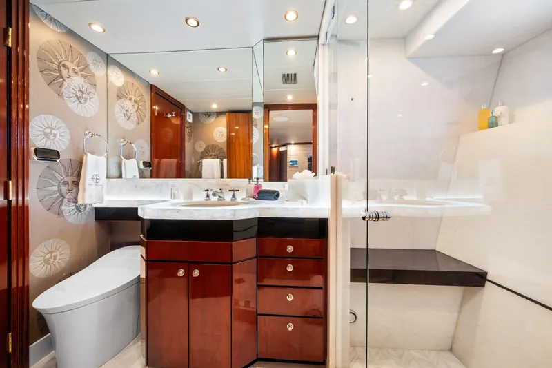 Slide: The Image of Luxurious bathroom in a 1993 Christensen Semi Displacement yacht with modern fixtures and elegant design. - 19