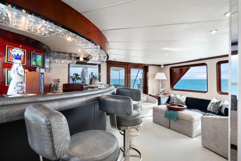 Slide: The Image of Luxurious interior of 1993 Christensen Semi Displacement yacht with bar and ocean view. - 22