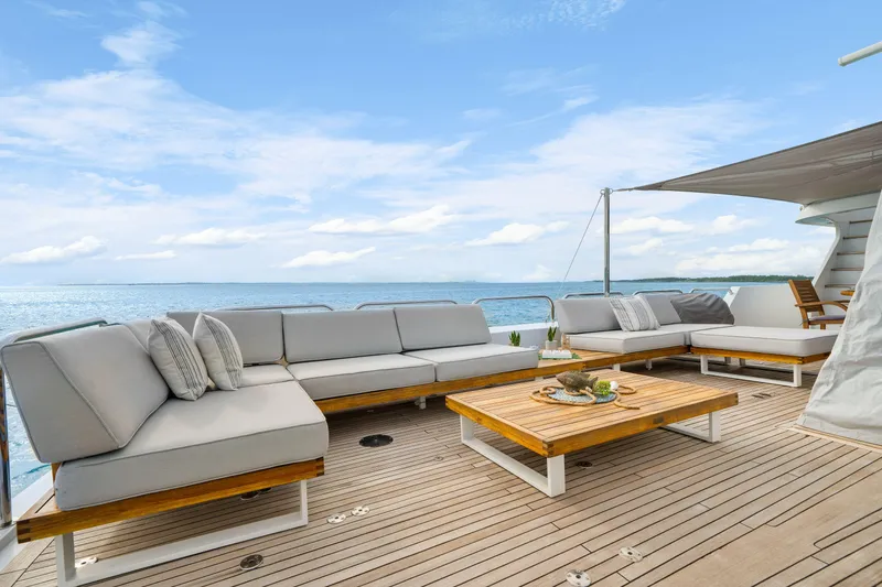 Slide: The Image of Luxurious deck seating on a 1993 Christensen Semi Displacement yacht. - 26