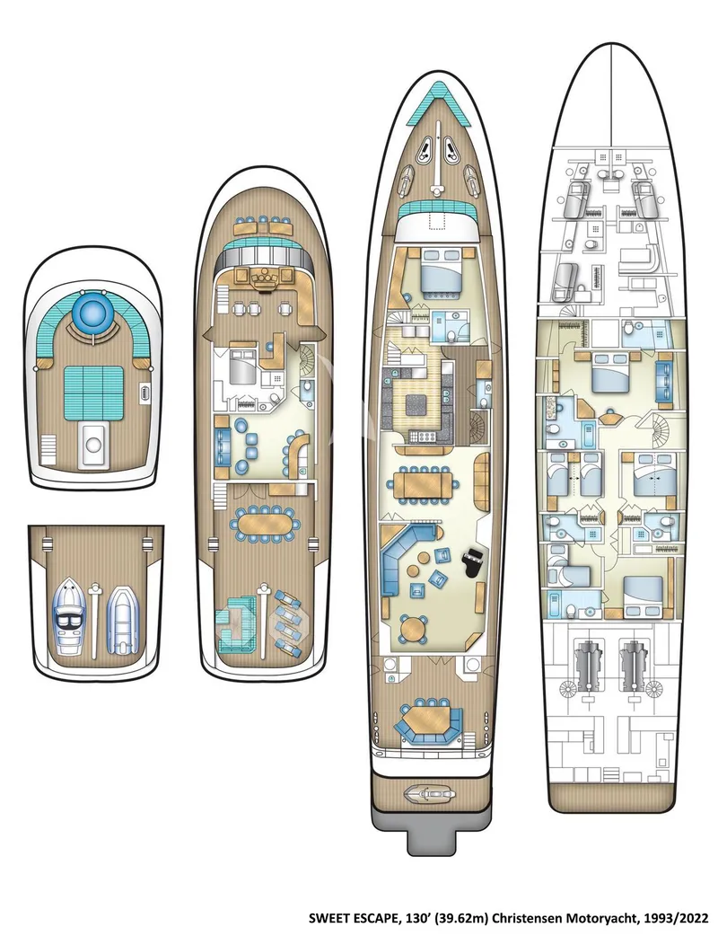Slide: The Image of Deck layout of 1993 Christensen Semi Displacement Motor Yacht, 130 feet. - 37
