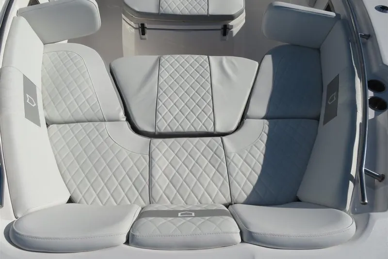 Slide: The Image of Luxurious seating on 2024 Sea Fox 288 Commander boat, featuring elegant quilted upholstery. - 68