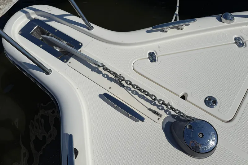 Slide: The Image of 2006 Pursuit 3370 Offshore boat anchor chain and deck details. - 5