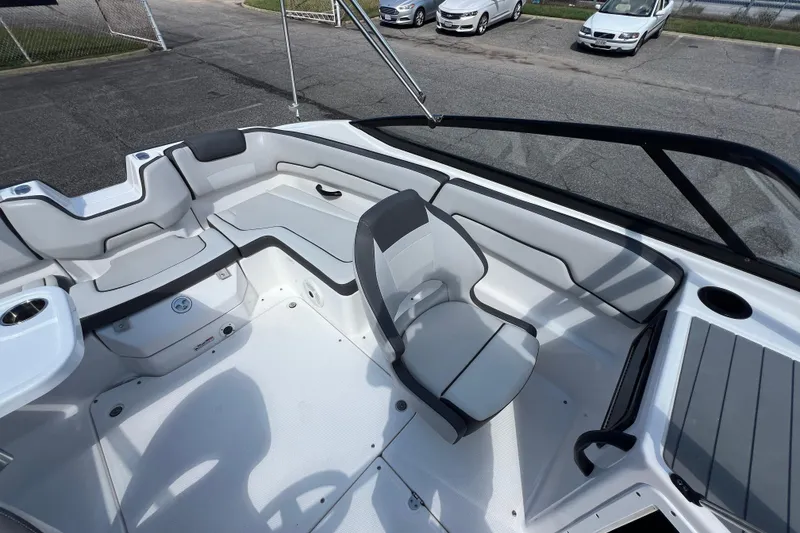 Slide: The Image of 2020 Yamaha Boats SX190 interior with sleek seating and modern design. - 34